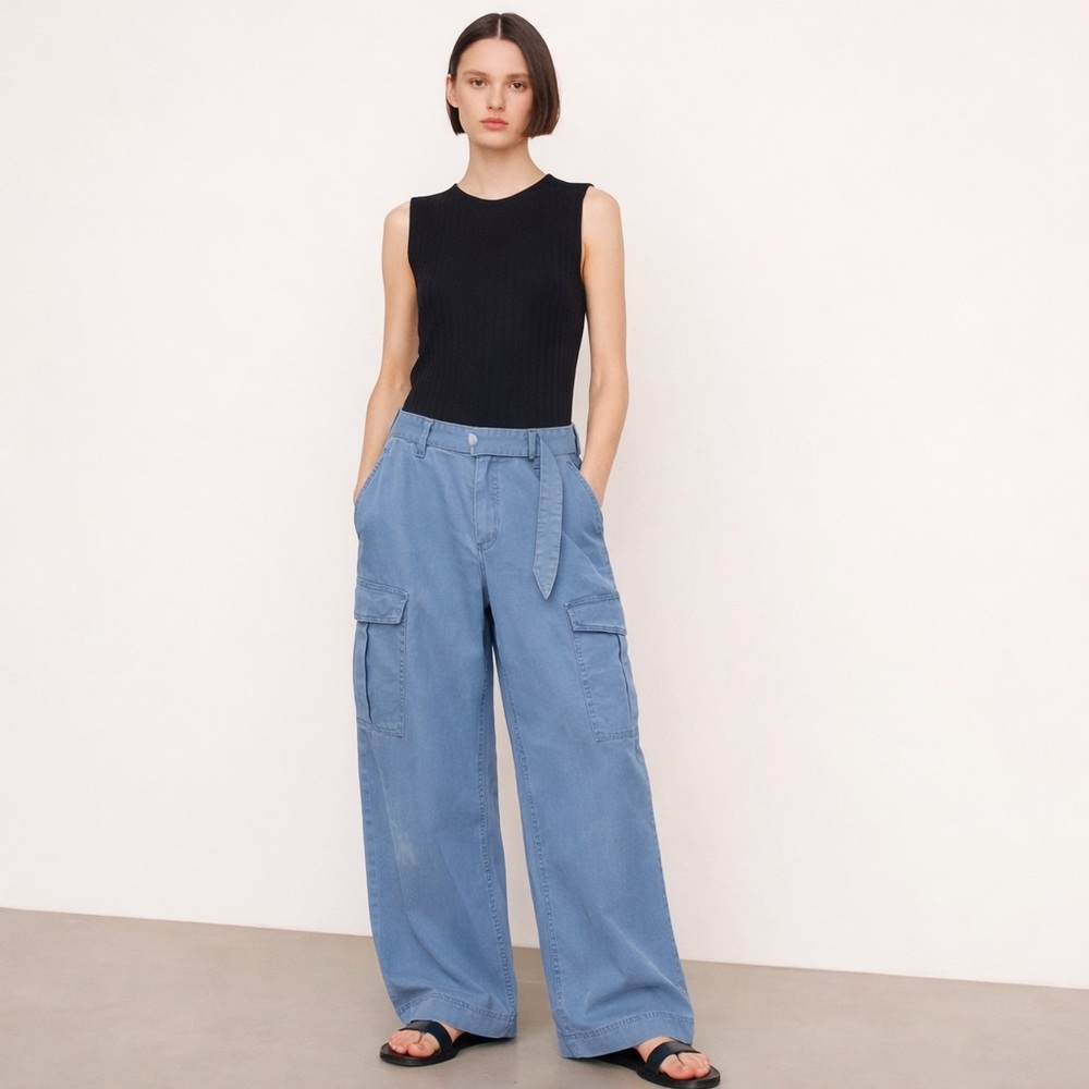 Per Una High Rise Wide-Leg Cargo Pants, Blue, 7-Pockets, Belt, urban relaxed 16
